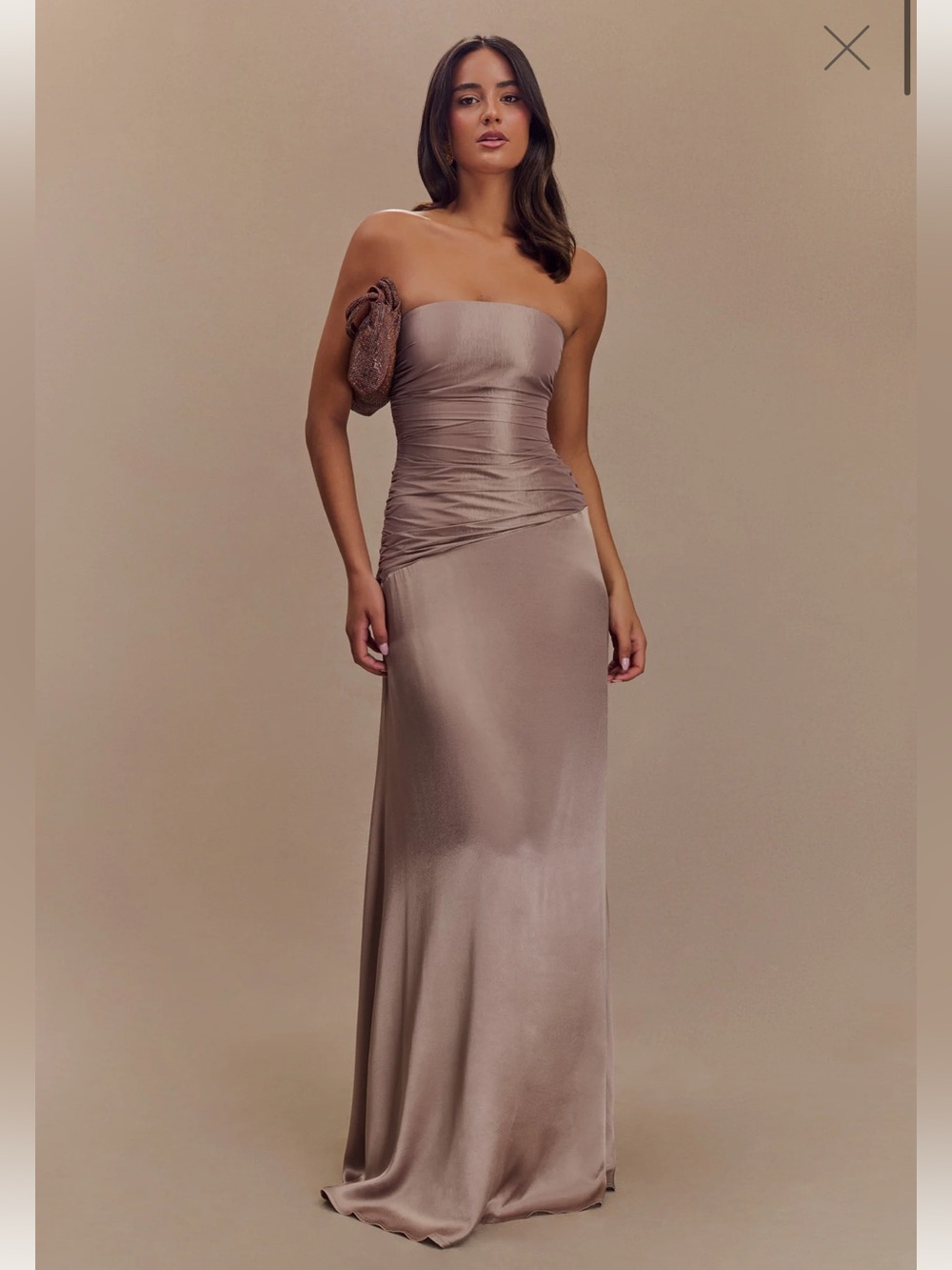 Meshki Serena Taffeta Maxi Strapless Satin Gown in Bronze Taupe - NEVER WORN